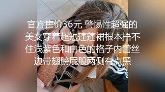 官方售价36元 警惕性超强的美女穿着超短蓬蓬裙根本捂不住浅紫色和白色的格子内蕾丝边带翅膀屁股两侧有点黑